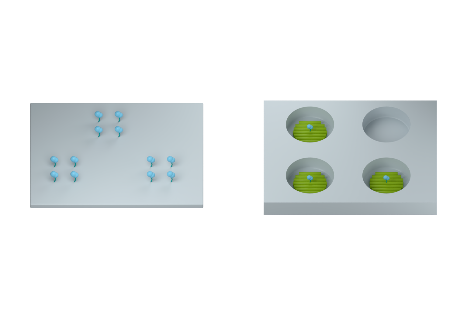 Surface capture patterns and carriers fitted to individual nanowells.
